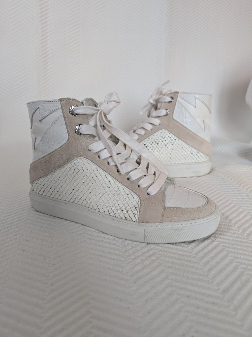Zadig & Voltaire High Flash High Top Sneakers White EU 36 (US 6) Leather Suede